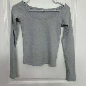Gilly Hicks Gray Waffle Knit Long Sleeve Top XS Stretch Fitted |